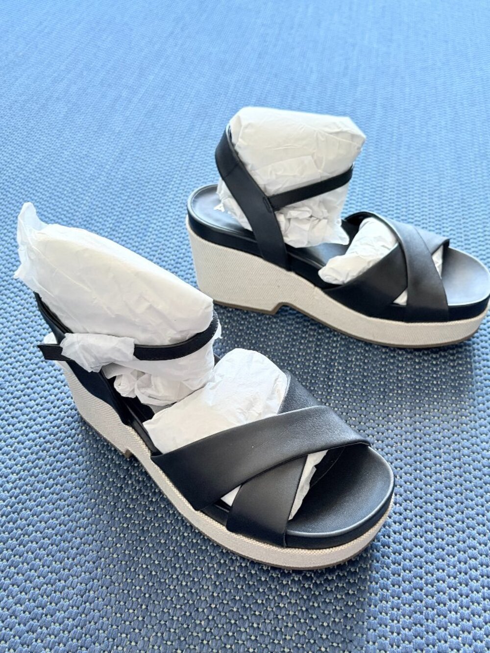 Aerosoles Studio Chabella Black Leather Platform Wedge Sandals Women’s Size 6